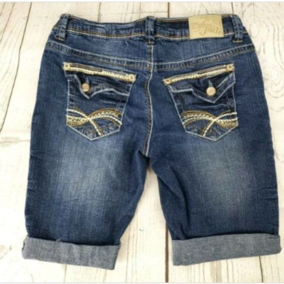 Myth of Jade Denim Cuffed Shorts Sz 4 Rhinestone - Picture 3 of 9